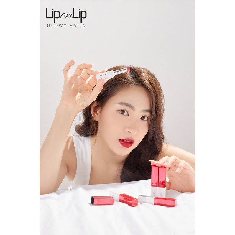 Son Trang Điểm Lip On Lip Glowy Satin 50% thành phần dưỡng, chất son satin mềm mịn lâu trôi