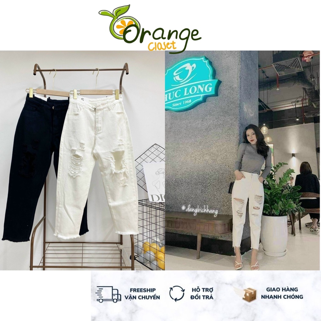 quần jean lưng cao rách gối. quần baggi kaki rách gối vài giày đẹp OR3033