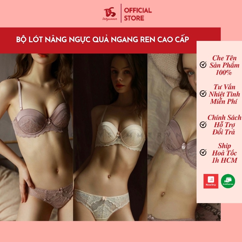 Bộ Lót Có Gọng Quả Ngang Nâng Ngực Ren Đẹp Quyến Rũ, Set Áo Lót & Quần Lót Sang Trọng Có Thể Mặc Tháo Dây Vai