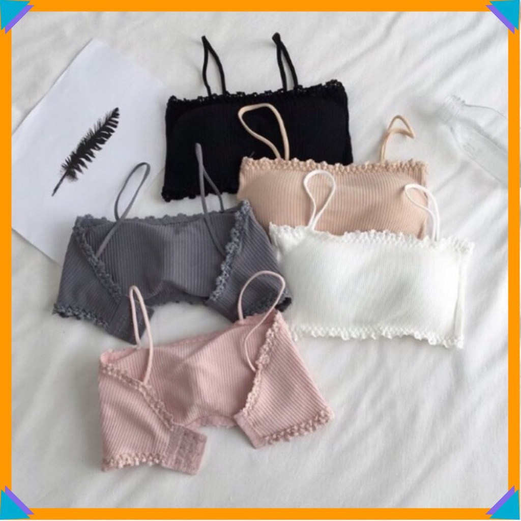 [Sale thả ga] Bra gân tăm hai dây viền hoa 8832