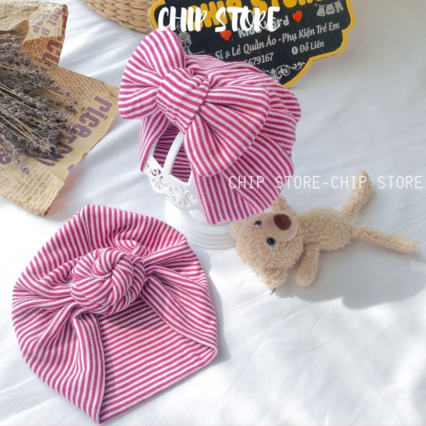 Mũ turban cho bé gái CHIP STORE thun cotton co giãn thoải mái có size 3 tháng - 1 tuổi