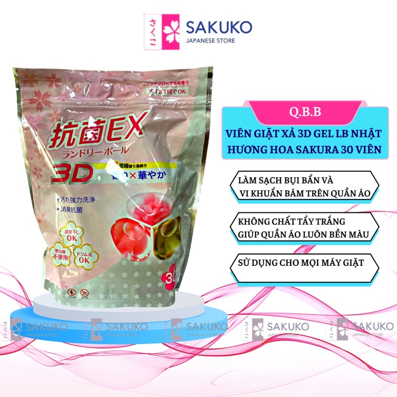 Viên Giặt Xả 3D Gel LB Hương Hoa Thơm Mát Nội Địa Nhật Bản 30 Viên - SAKUKO