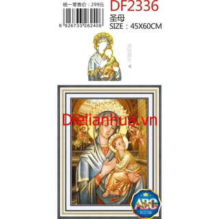 Tranh đính đá mẫu chúa ĐỨC MẸ  RU CON. Kích thước: 25x60cm