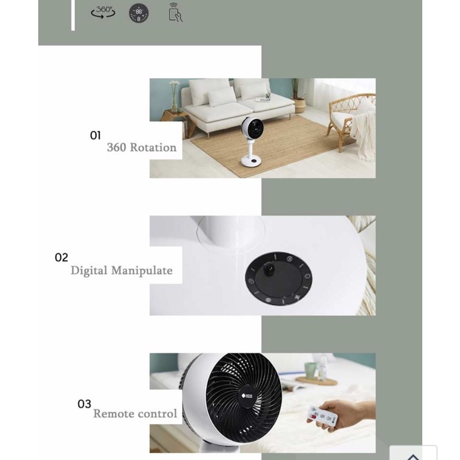 Quạt tuần hoàn không khí Phileo 45W quay 360 độ, có tích điện, lưu thông không khí, nội địa Hàn