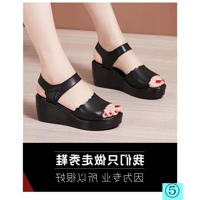Giày Sandal Da Mềm Đế Xuồng Dày Thời Trang Mùa Hè Dễ Phối Đồ Cho Nữ