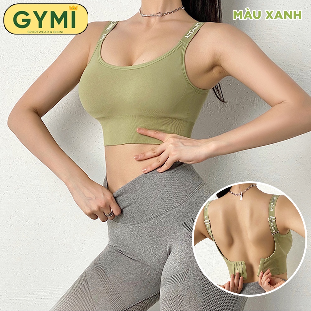 Áo bra tập gym yoga nữ khoá cài sau GYMI AL16 dáng 2 dây khoe lưng gợi cảm thể thao chất dệt co giãn