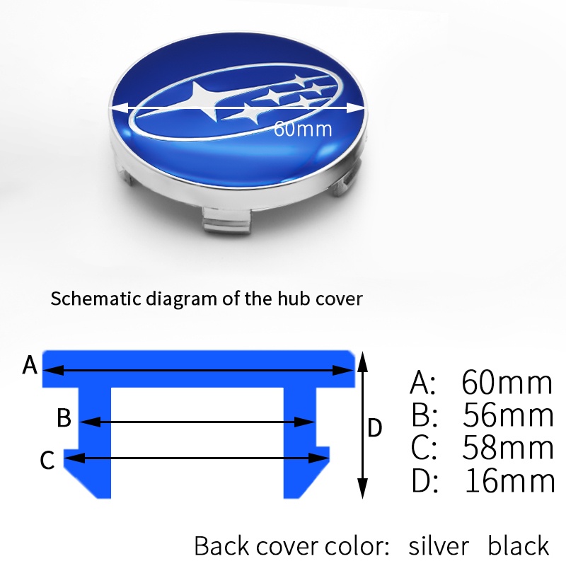 Set 4 Nắp Đậy Trục Bánh Xe Hơi subaru forester impreza wrx levorg brz legacy xv 60mm