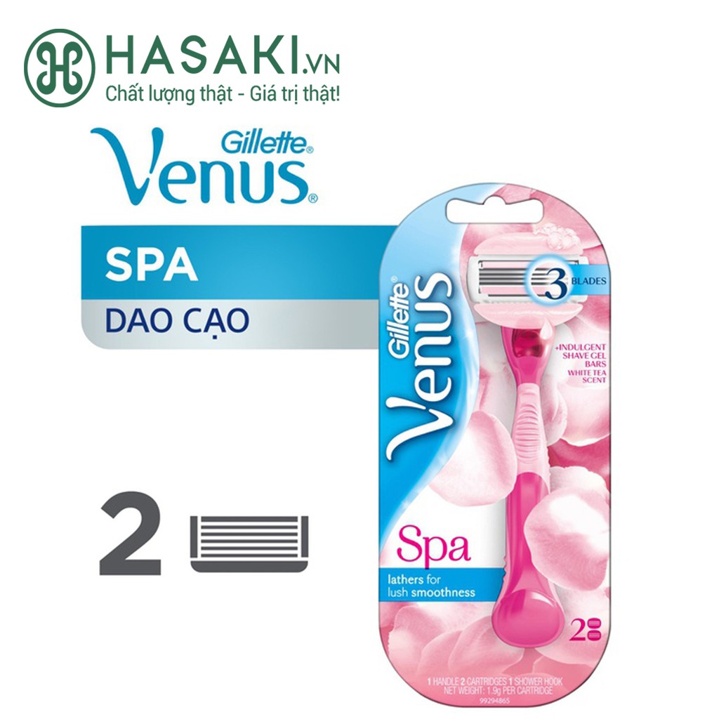 Bộ Dao Cạo Nữ Gillette 3 Lưỡi Kèm 2 Đầu Dao Venus Spa Women's 1 Razor Handle & 2 Razor Blade Refills