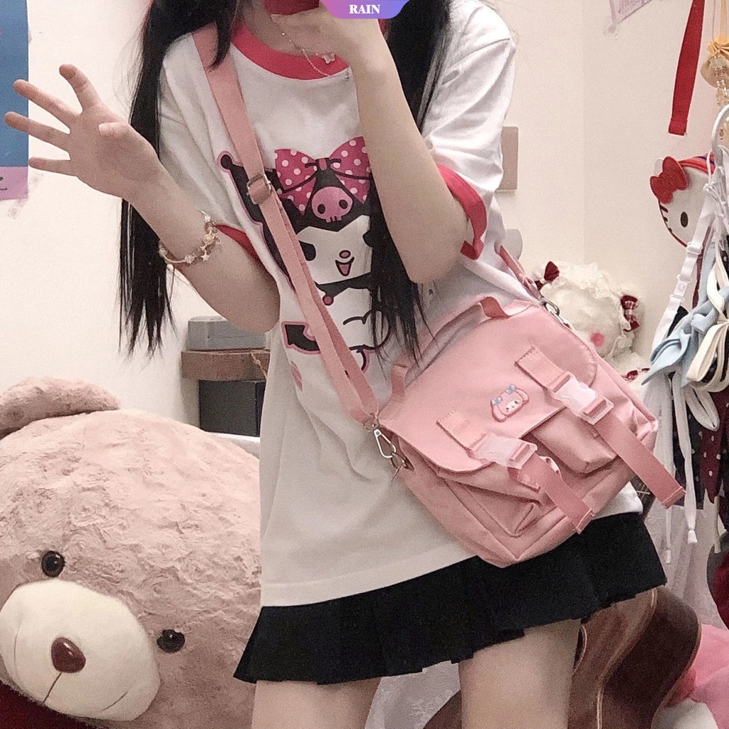 SANRIO Áo Thun Tay Ngắn Cổ Tròn In Hình Nhân Vật Hoạt Hình Kuromi Dễ Thương Cho Nữ