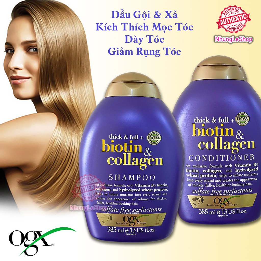 Bộ Dầu Gội Và Dầu Xả Dưỡng Dày Tóc OGX Thick & Full + Biotin & Collagen 385ml [Chính Hãng]