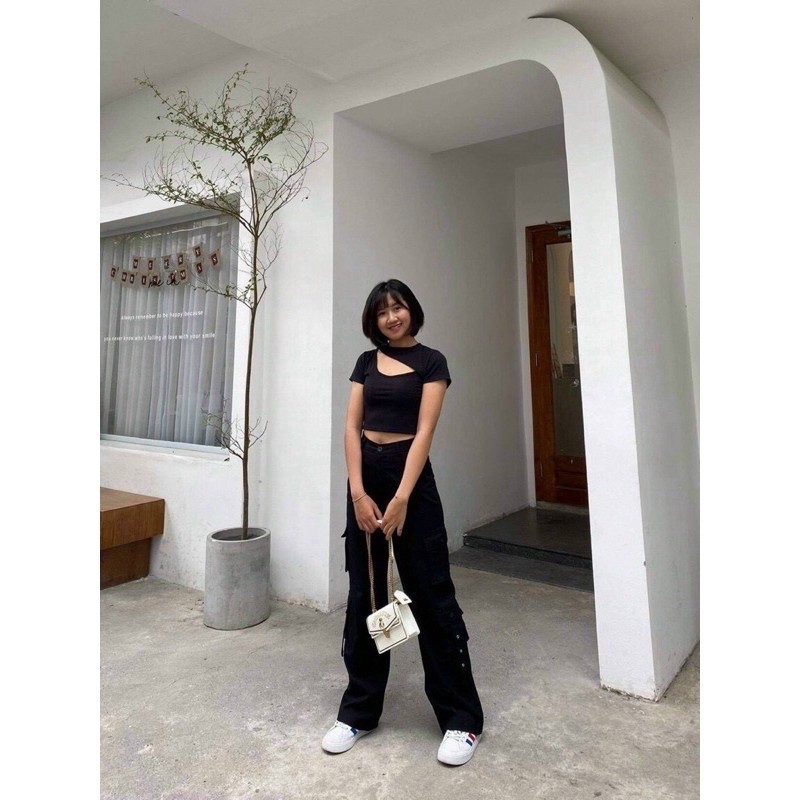 Áo croptop cut chéo cổ chất thun gân - Z7N | BigBuy360 - bigbuy360.vn
