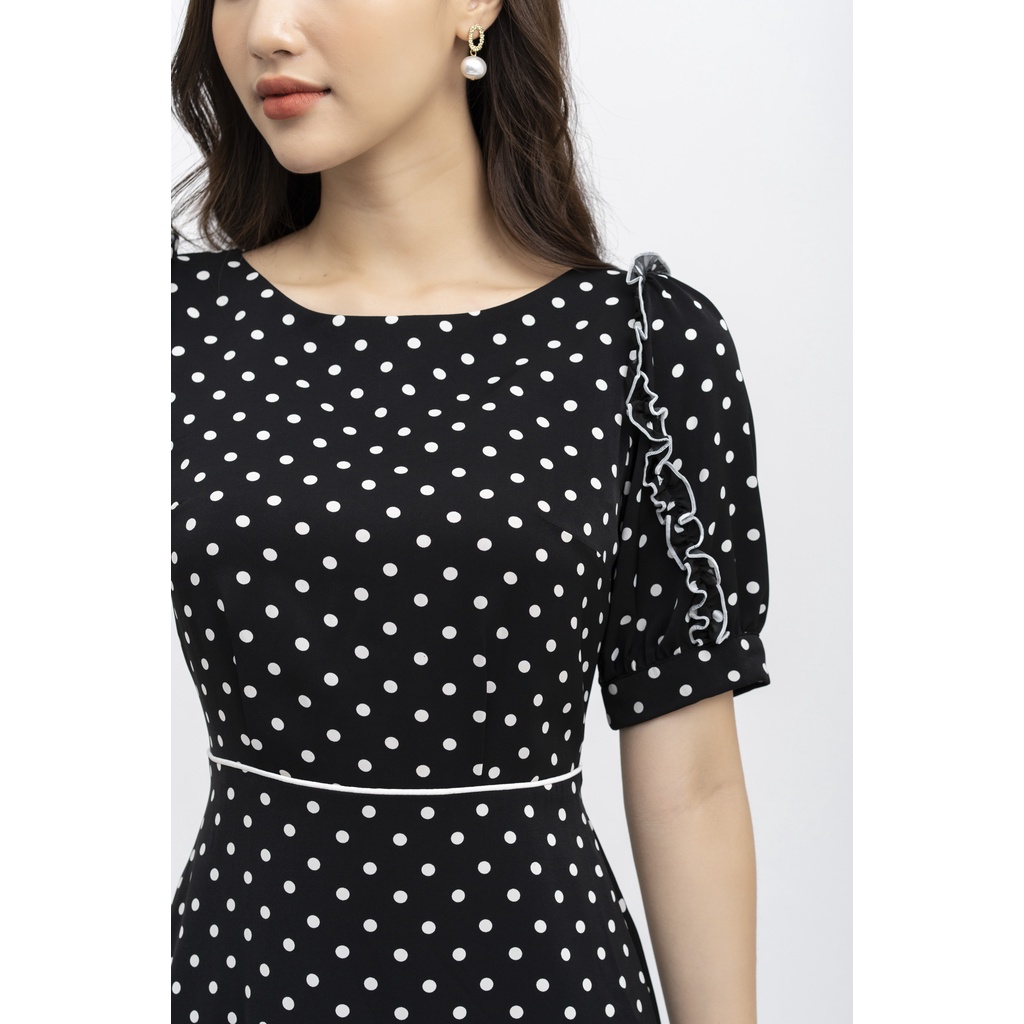 Đầm nữ dáng xòe váy dài họa tiết chấm bi, đầm công sở thiết kế FIONA F452256