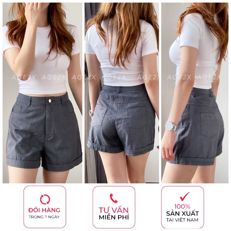 ⚠️CHÁY HÀNG⚠️ Quần short nữ, quần short ống rộng, lưng cao, Chính Hãng AGE2X, lên Phom Siêu Yêu, siêu hack dáng