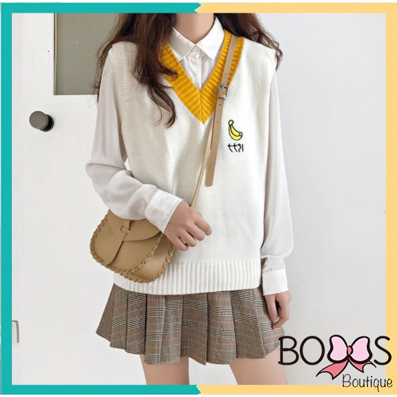 Áo Gile Nữ Chất Liệu Len Hàn Mềm Mại, Thêu Họa Tiết Hình Chuối Siêu Xinh [LC] | BigBuy360 - bigbuy360.vn