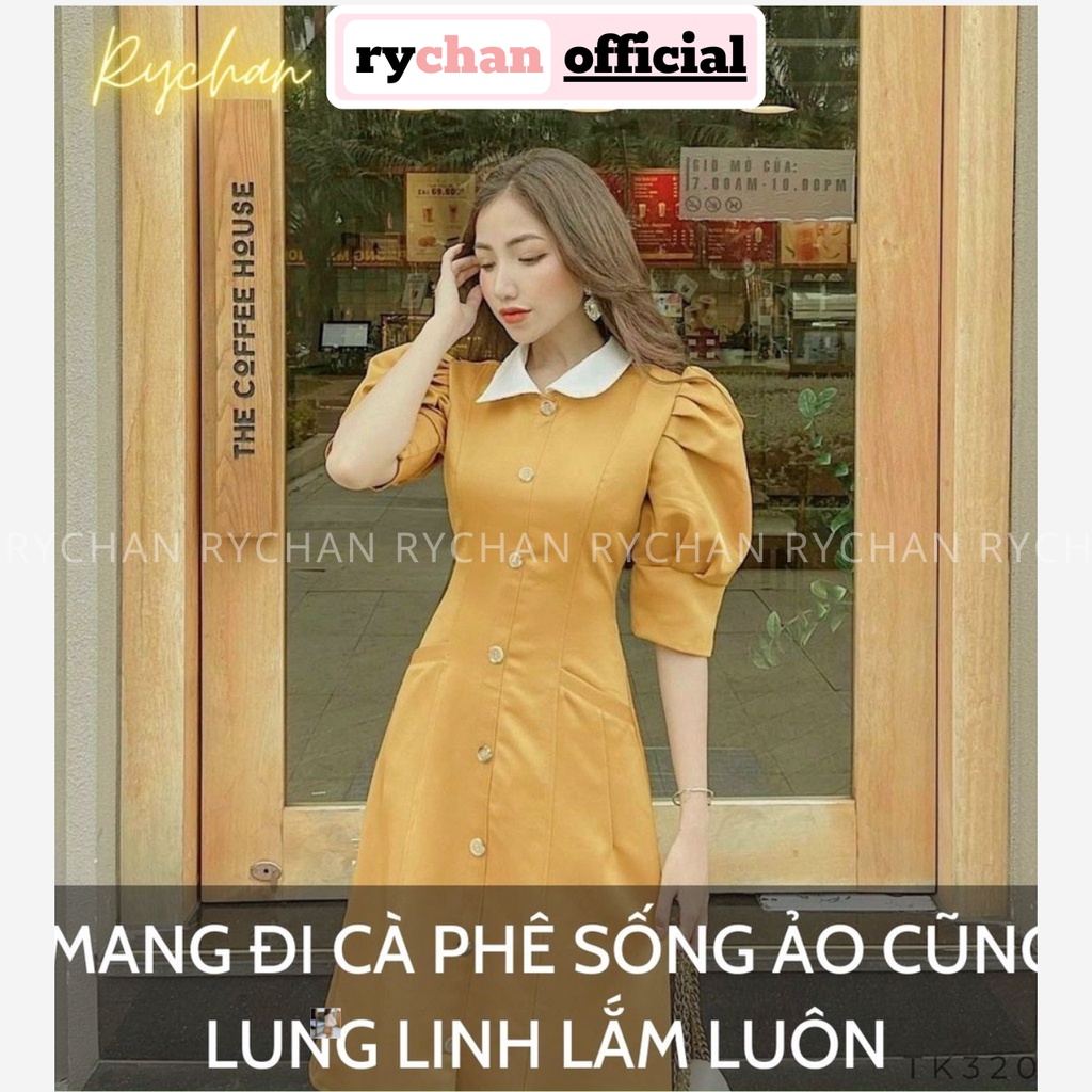 Đầm Xoè Midi Dáng Dài Tay Phồng Công Sở 2 Màu, Đầm Công Sở Đi Làm - DX0144