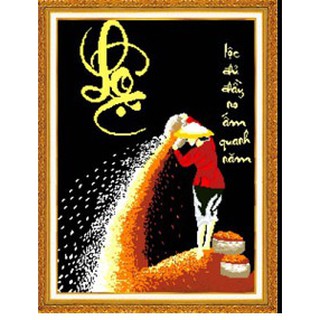 Tranh gắn đá chữ lộc đổ thóc df177