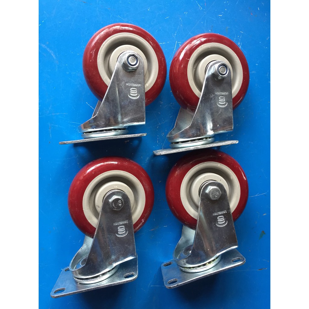 Bộ 4 bánh xe đỏ mận chịu tải 250kg, bộ 4 bánh xe đường kính 10cm.(4 bánh xoay), bánh xe đẩy hàng cao cấp(tmh5117)