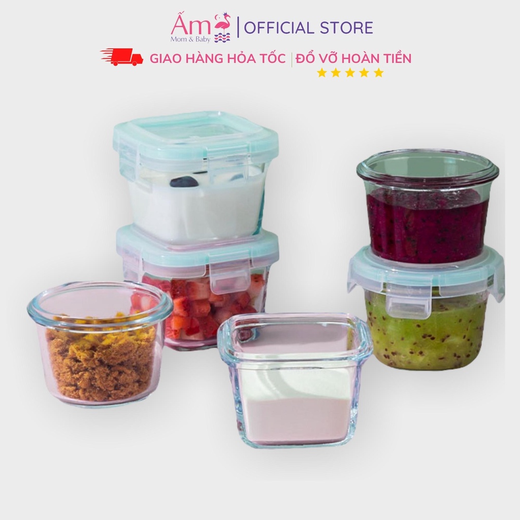 Hộp Trữ Đông Thủy Tinh Đựng Đồ Ăn Dặm Cho Bé Ấm Baby Dung Tích 150ml Ấm Gift Decor