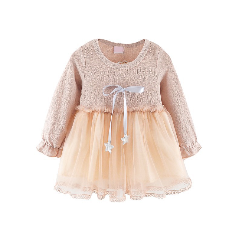 Đầm cotton dài tay phối ren dễ thương dành cho bé gái