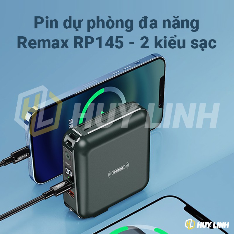 Remax RPP 145 - Dung lượng 10.000 Mah QC3.0, TypeC PD18W, Cốc kiêm pin Sạc không dây Wireless Charge 10W