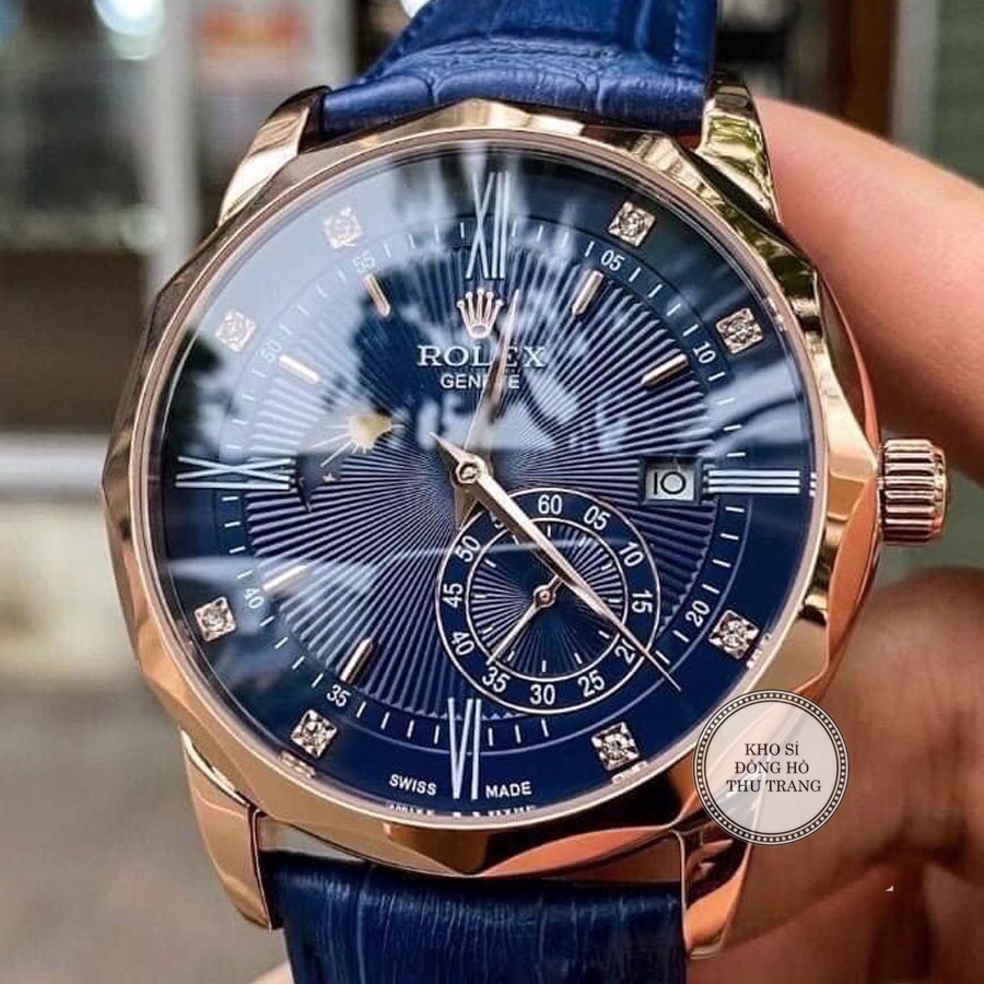 Đồng hồ Nam Rolex máy nhật, mẫu 3kim cắt vát mặt xanh viền vàng, dòng cơ Automatic size 40mm-41mm