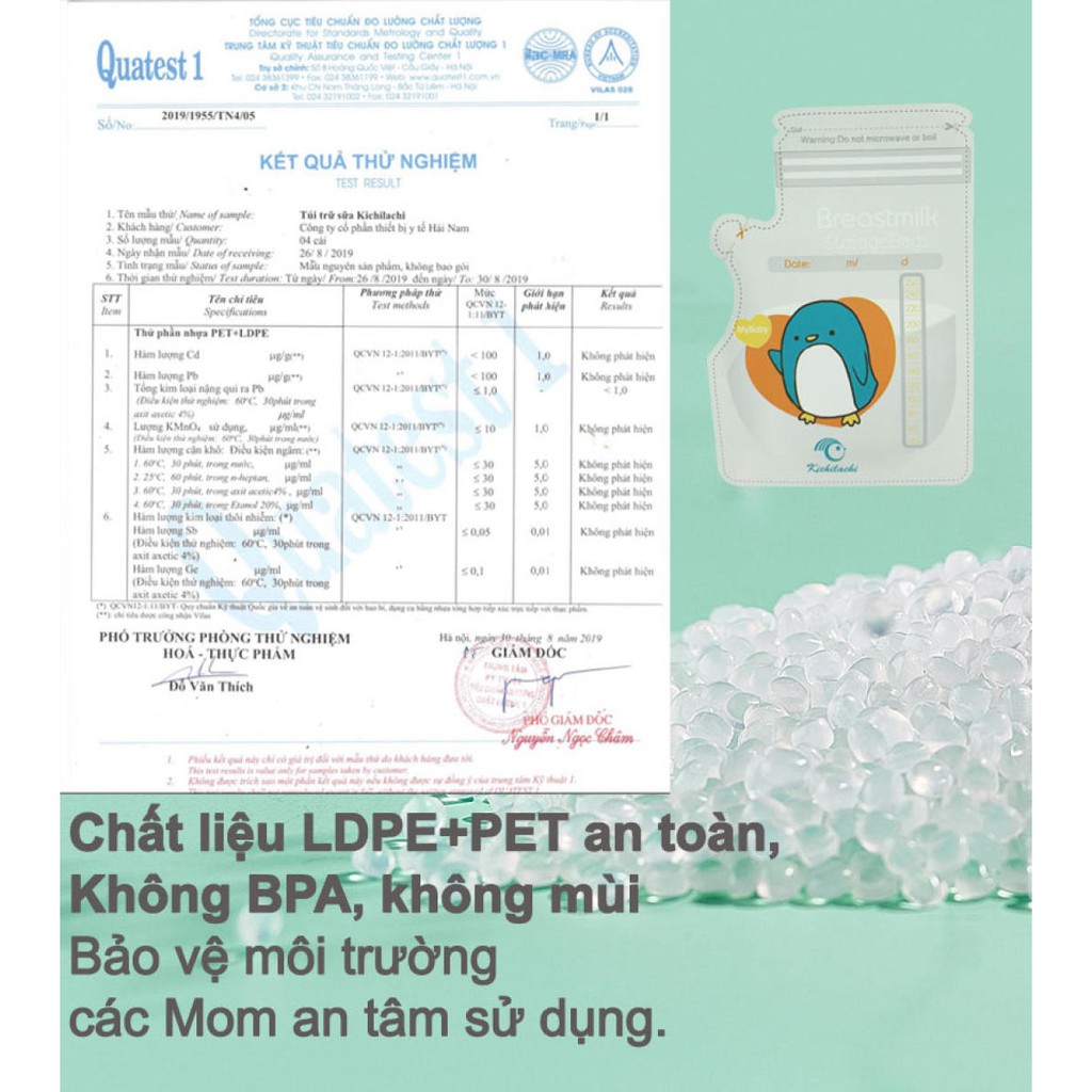 10 - 50 Túi trữ sữa 250ml không BPA, không mùi & 2 khóa zip an toàn cho Bé KICHILACHI (Hình chim cánh cụt dễ thương)