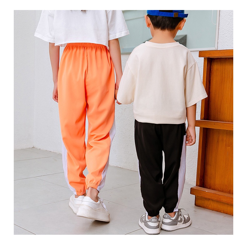 Quần Thể Thao Dài Màu Trơn Phối Lưới Thời Trang Cho Bé 100-180cm