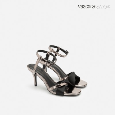 Vascara Giày Sandal Cao Gót Ankle Strap Phối Satin - SDN 0653 - Màu Đen Mới Về