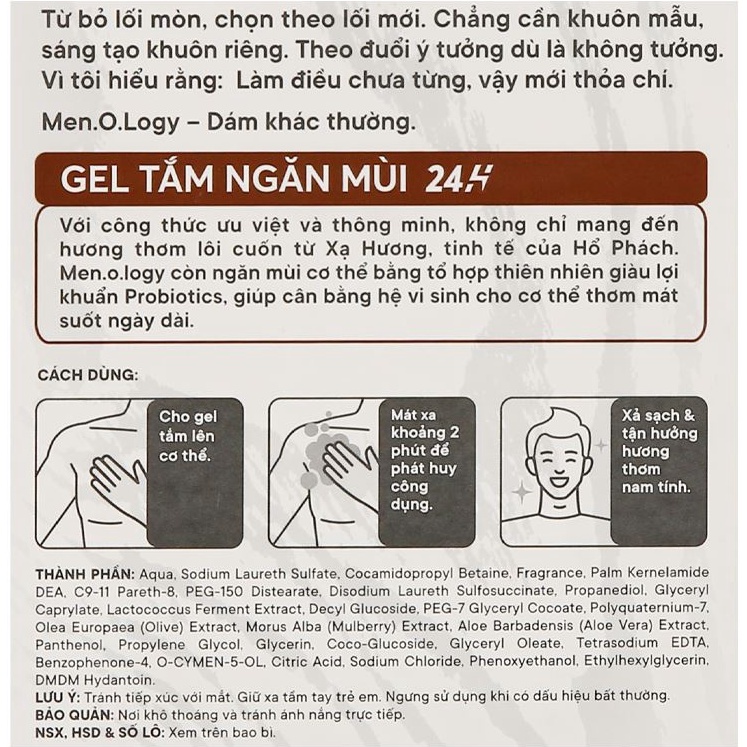 Gel tắm ngăn mùi 24 giờ MEN.O.LOGY Take Chance 630ml