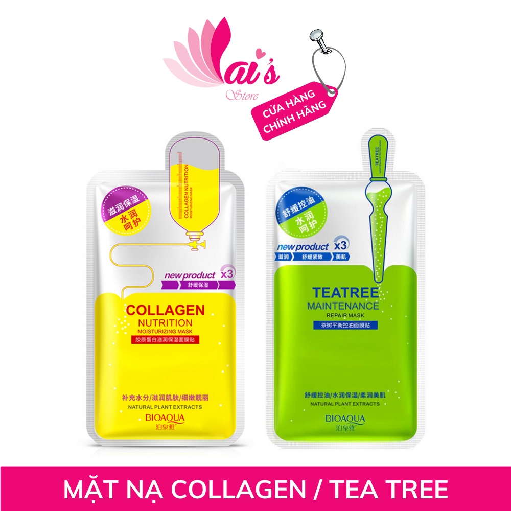 Mặt nạ Collagen, Tea Tree Bioaqua Dưỡng Ẩm, Kiểm Soát Dầu, Ngừa Mụn, Thải Độc, Mờ Sạm Nám, Giảm Nếp Nhăn - LAI'S STORE