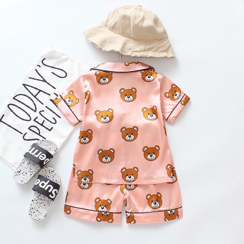 Đồ Bộ Pijama Cộc Tay Cho Bé In Hình Gấu Cute, Đồ Ngủ Cộc Tay Pizama Cho Bé Từ 7-28kg - SUMO KIDS