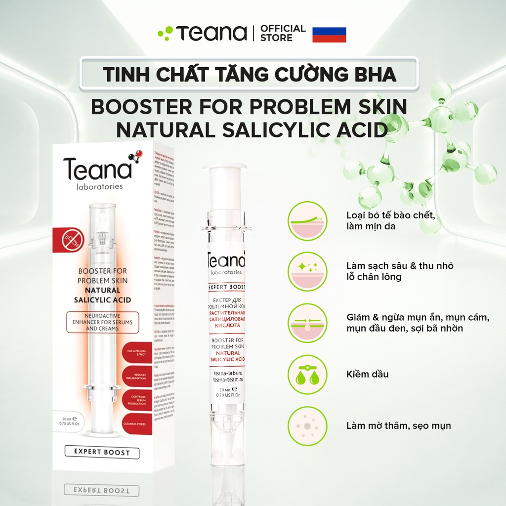 Combo Tinh chất dưỡng Teana thu nhỏ lỗ chân lông, loại bỏ mụn đầu đen - 30ml (peel + booster bha)