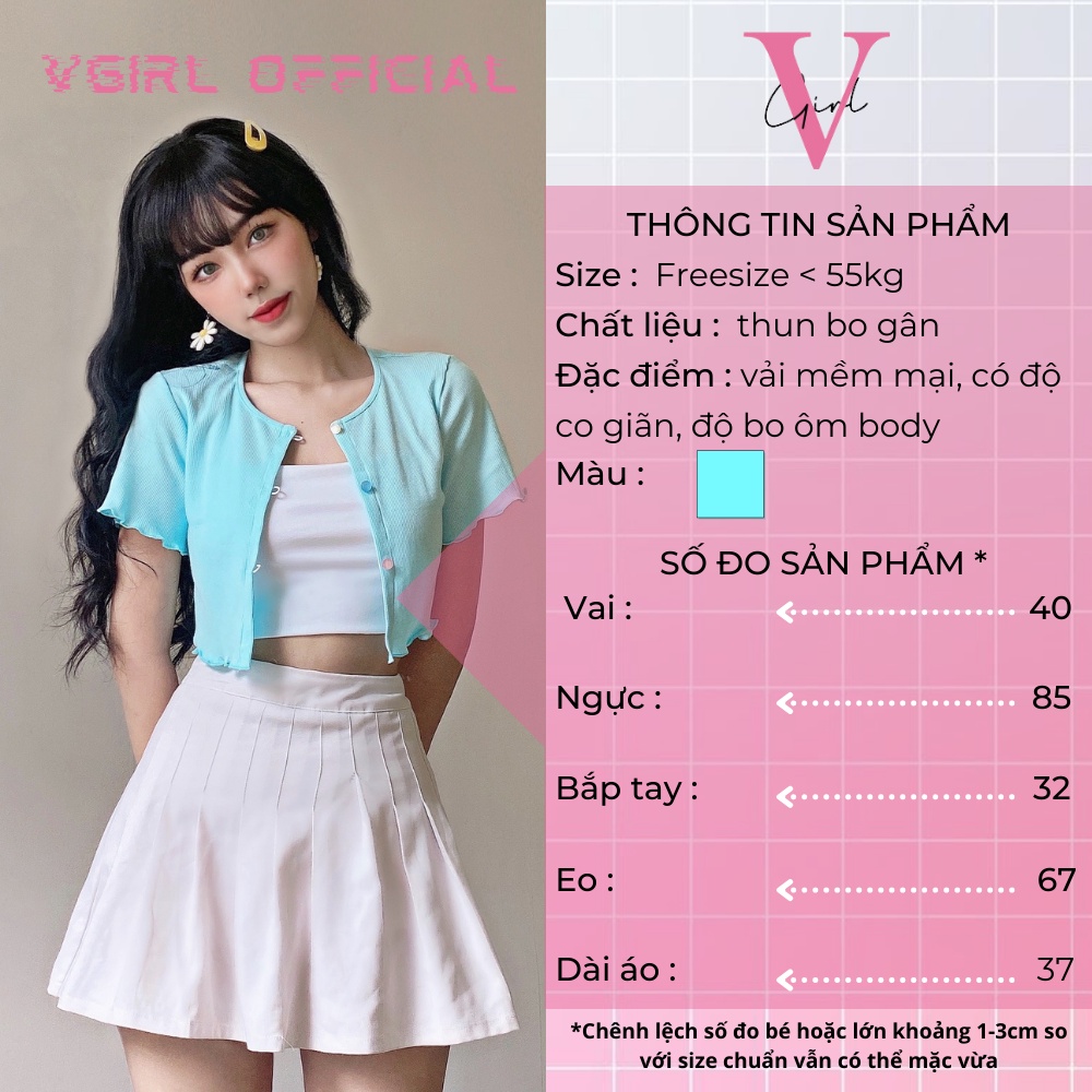 Áo khoác lửng Croptop nữ VGIRL xanh Pastel phối nút màu [ẢNH ĐỘC QUYỀN]