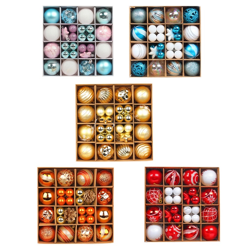Set 42 Trái Châu Nhiều Màu Sắc Kích Thước 6cm Trang Trí Cây Thông Noel