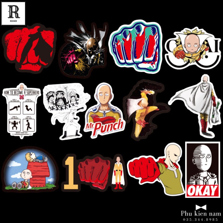 Sticker PVC Chống nước Hình dán Mũ bảo hiểm Vali Laptop One Punch Man ST016