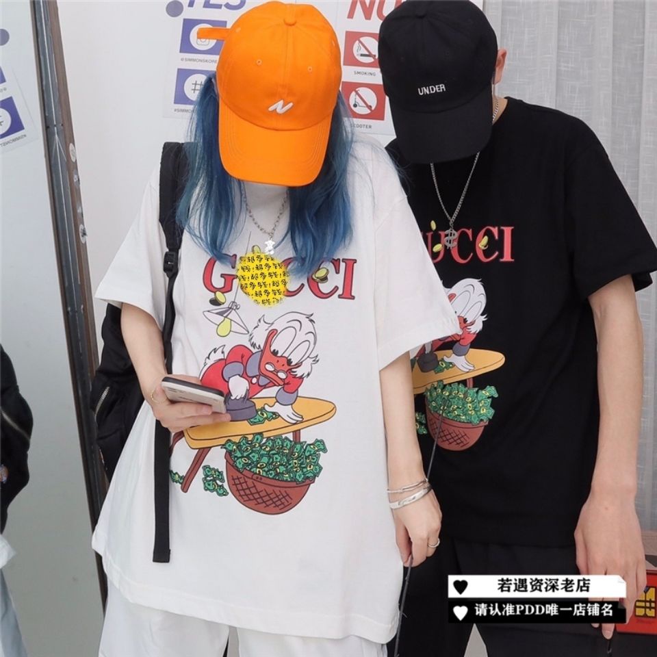 Áo Thun Tay Ngắn In Hình Vịt Donald Và Nhãn Hiệu Gucci Thời Trang Cho Nam Và Nữ