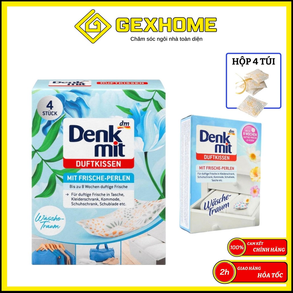 Túi thơm Denkmit treo tủ quần áo, treo phòng, nhà tắm - Hộp 4 túi. Thơm dịu, lưu hương lâu. [Hàng Đức]