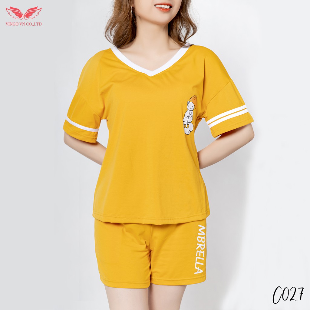 VINGO Bộ Ngủ Mặc Nhà Nữ Cotton Mát Thoáng Khí Kiểu Tay Cộc Quần Cộc In Hình Gấu Cute C027 VNGO - TCQC