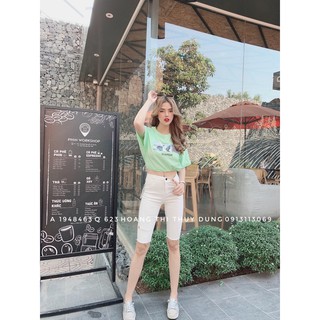 Quần bò lửng dáng ôm rách gấu thời trang