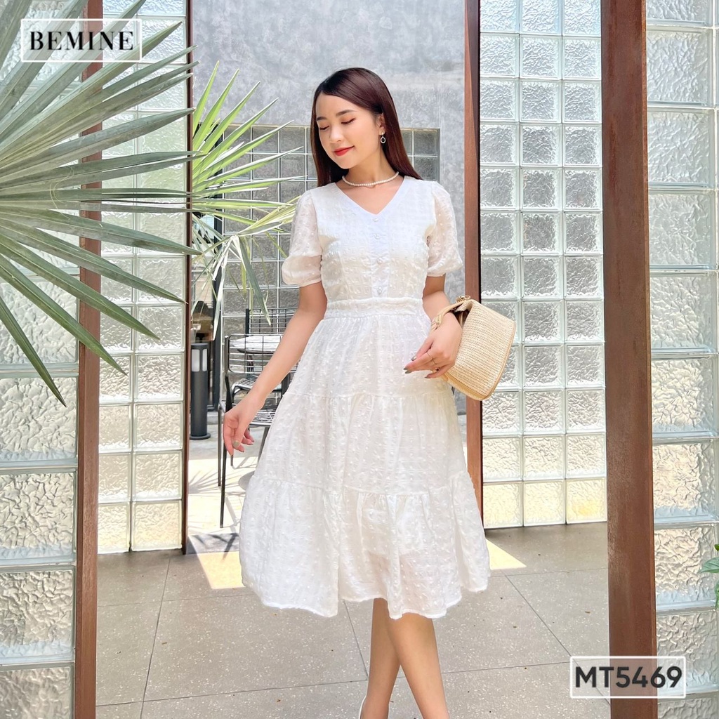 Đầm cổ tim tay phồng váy tầng BEMINE MT5469TRANG