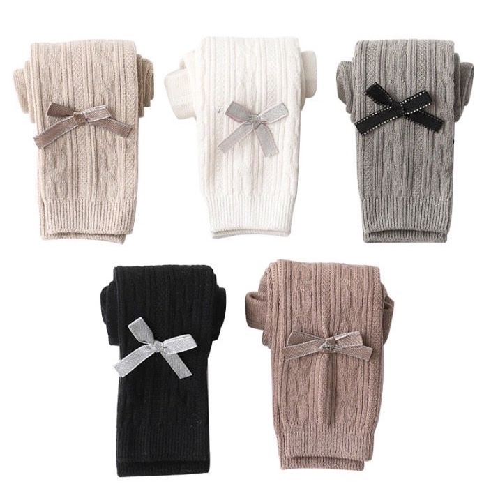 Quần tất niniduoduo không bàn sọc gân đính nơ nhỏ 5 màu