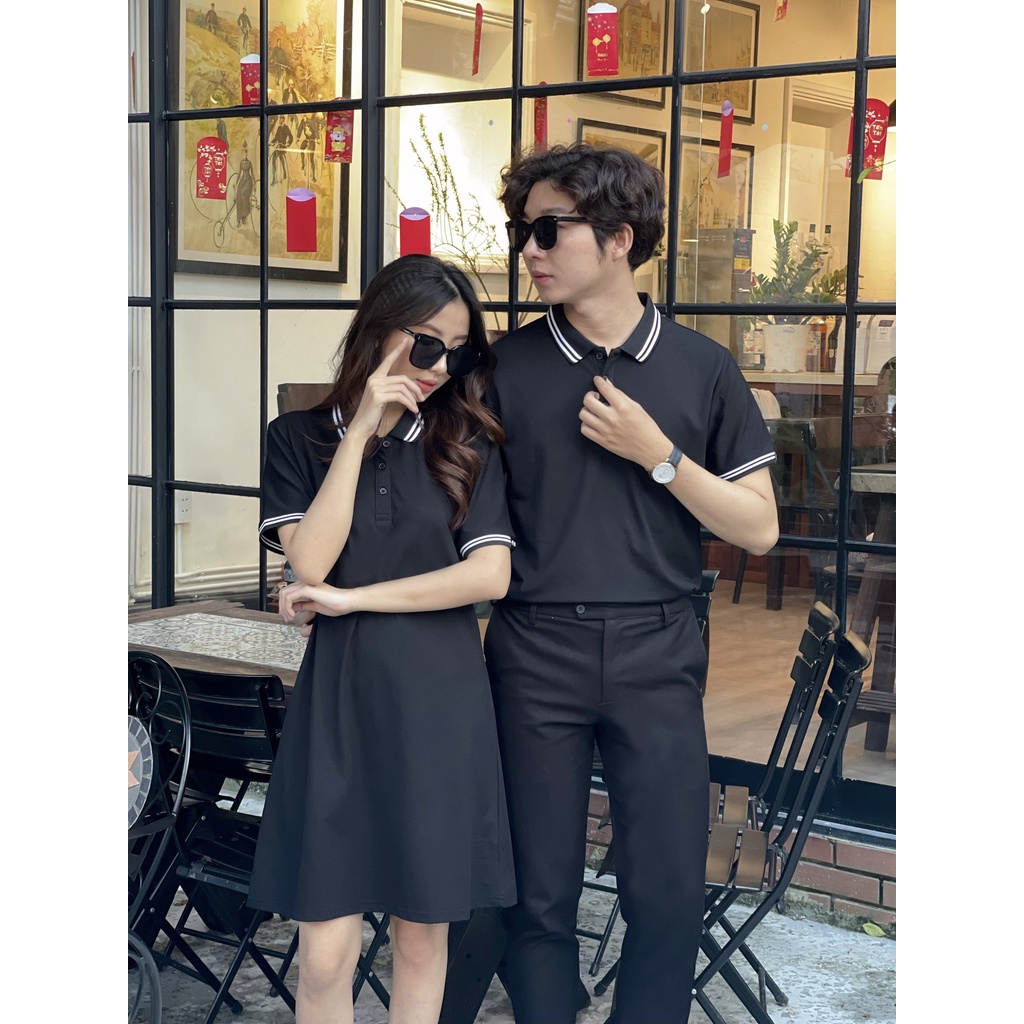 Set đồ đôi nam nữ FM Style áo thun có cổ kèm váy polo dáng ngắn basic chất cotton xịn thời trang couple 220126724