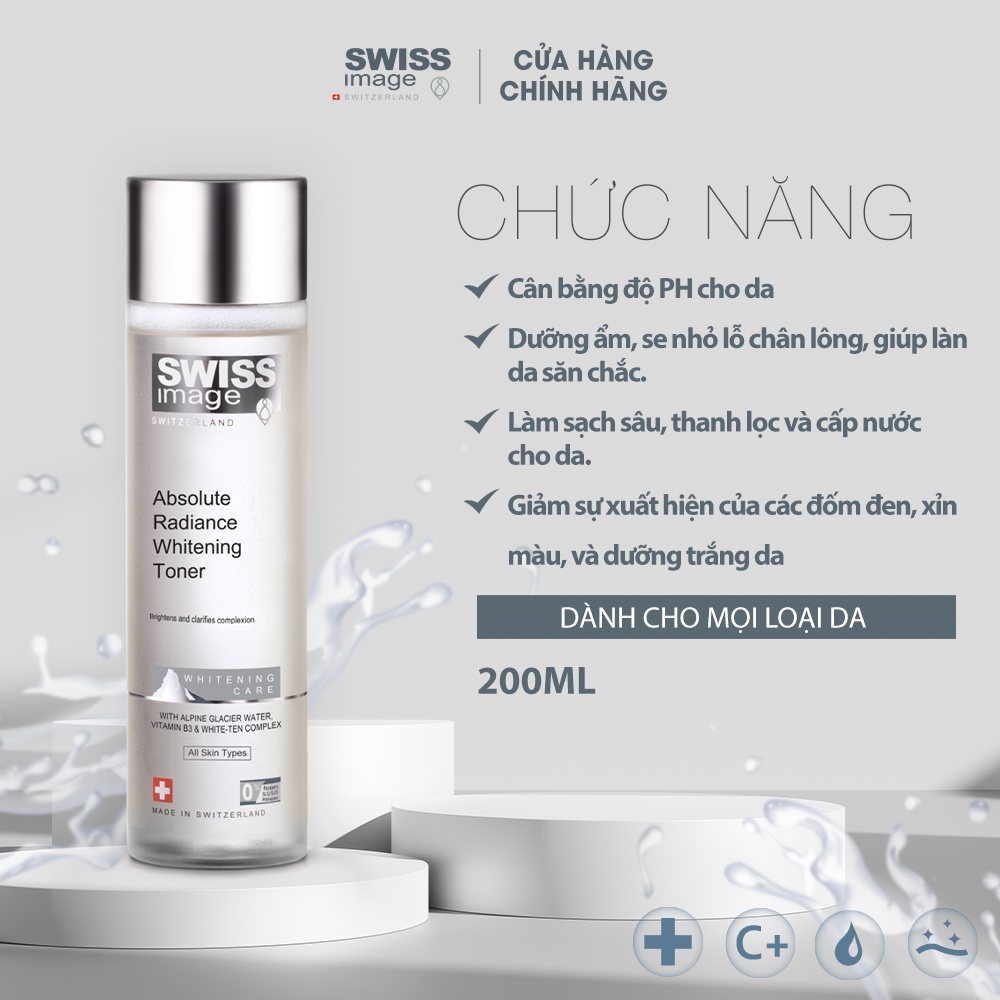 Nước cân bằng dưỡng ẩm dưỡng trắng da Swiss Image Absolute Radiance Whitening Toner 200ml