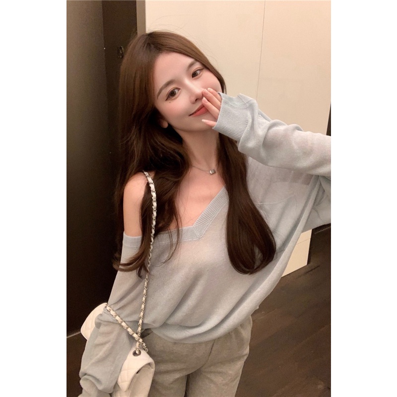 Long Sleeve Sun Protection Women's Sweater Slim Summer Air Conditioner2021New Lazy Wind Stylev Loose Collar | BigBuy360 - bigbuy360.vn