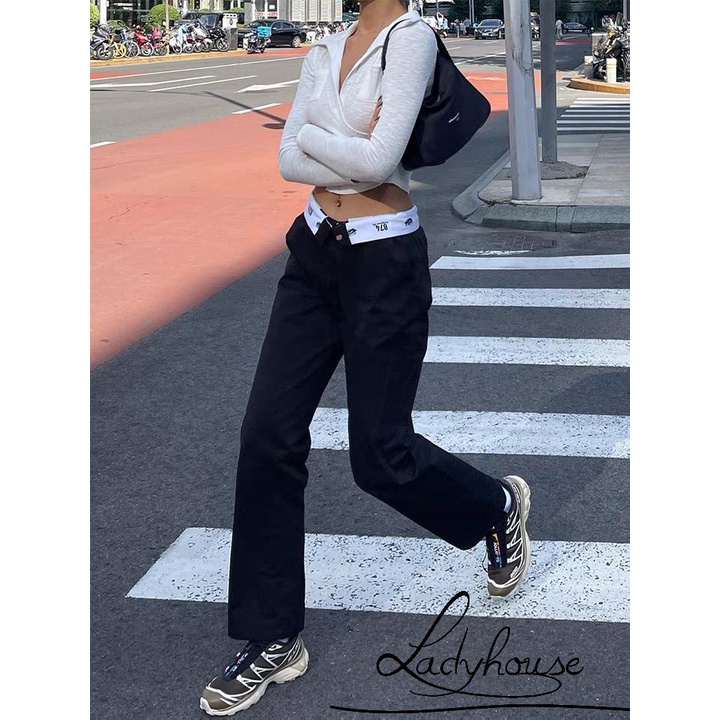 Quần Dài Thể Thao Lưng Thấp Có Túi Màu Sắc Độc Đáo Cho Nữ