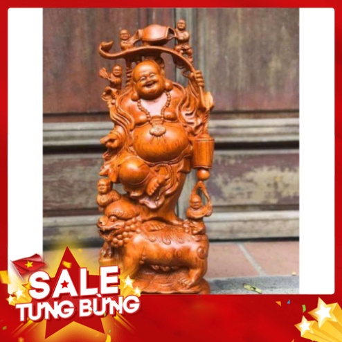 [GIA RE] Tượng phật di lặc ngũ phúc cưỡi nghê gỗ hương cao 40 cm