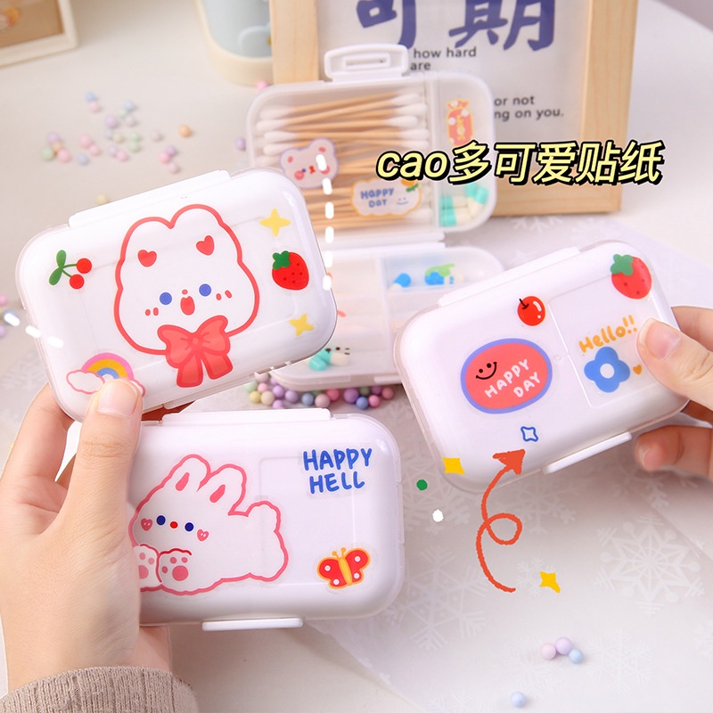 Hộp Nhựa Đựng Đồ Cá Nhân Mini Có Nắp, Hộp Nhựa Đựng Thuốc Y Tế Xinh Xắn Dễ Thương Tặng Hình Dán