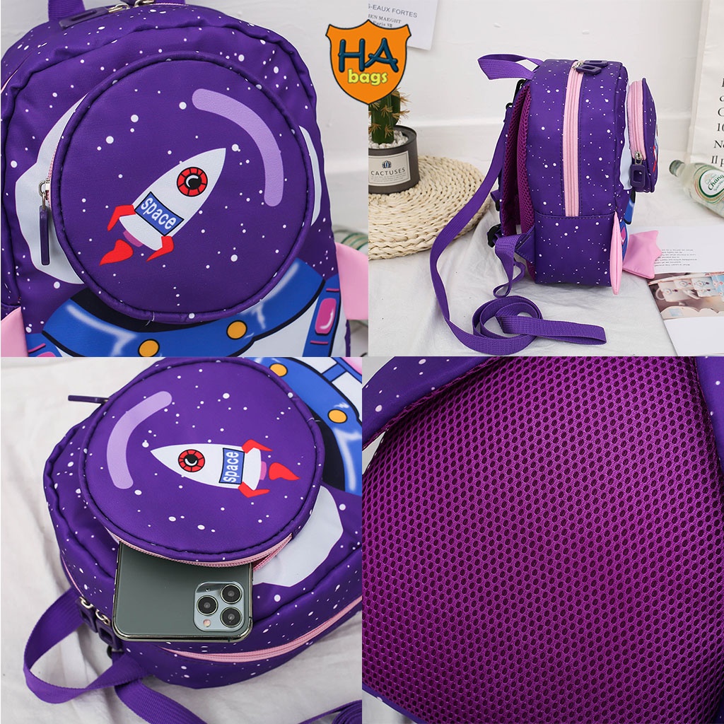 Balo cho trẻ mầm non siêu nhẹ HABAGS  kích thước 21x21x10cm, kiểu dáng tàu vũ trụ, có dây chống lạc HA1008