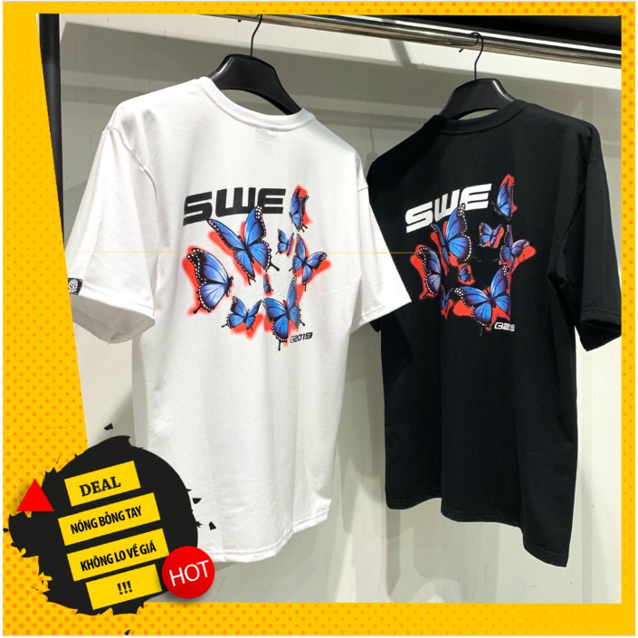 Áo thun tay lỡ unisex form rộng SWE Bươm Bướm, vải cotton 100% co dãn 4 chiều, có logo ở tay áo, tem mạc SWE đầy đủ AL46 | BigBuy360 - bigbuy360.vn