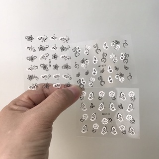 Sticker dán móng nail hoa lá trắng đen 3d